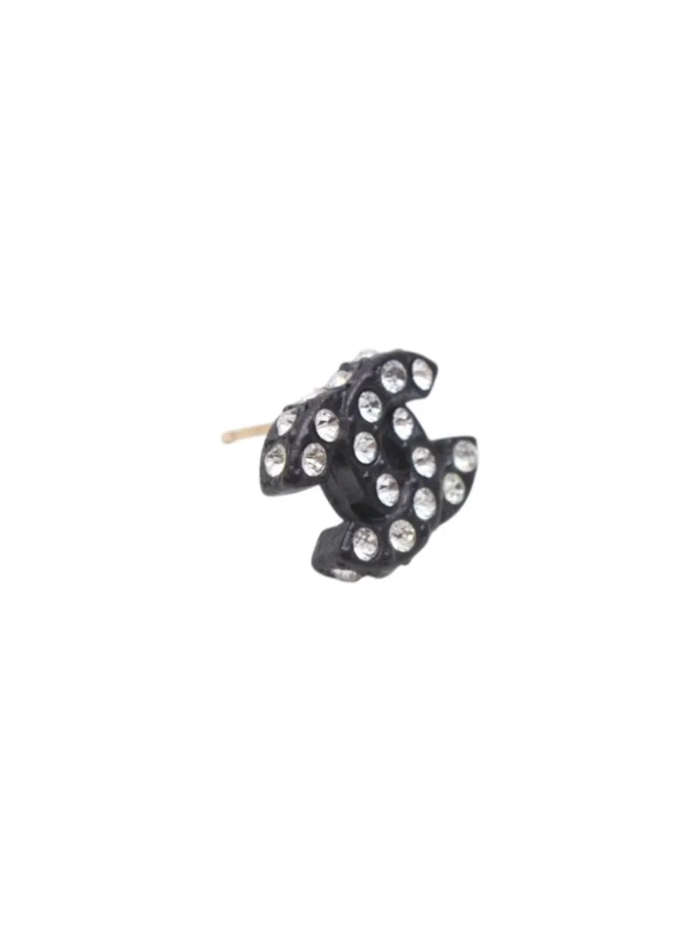 Chanel CC Logo Earrings 02 Rhinestone Black